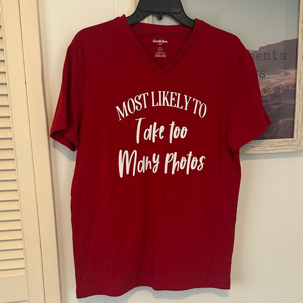 Size Medium Goodfellow & Co. Lyndale Tee “Most Likely to Take Atoo Many Photos”